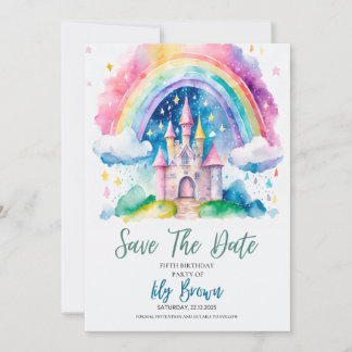 Magisches Rainbow Castle Birthday Save the Date - Einladung