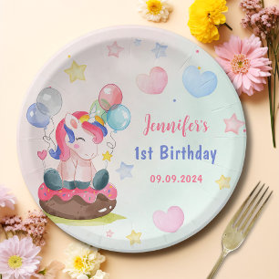 Magisches Rainbow Unicorn 1. Geburtstag Party Pappteller