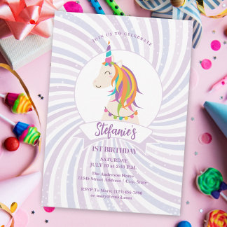 Magisches Rainbow Unicorn Baby Girl 1. Geburtstag Einladung