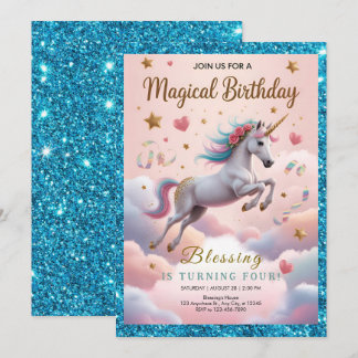 Magisches Regenbogen-Einhorn 4. Geburtstag Einladung