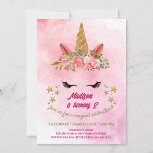 Magisches Regenbogen-Einhorn-Gold-Glitter-Mädchen- Einladung