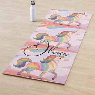 Magisches Regenbogen-Einhorn-Name Personalisiert Yogamatte