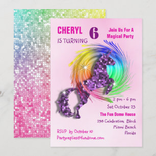 Magisches Regenbogen Einhorn Niedlich Girly Party Einladung