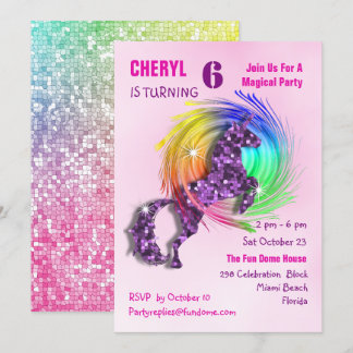 Magisches Regenbogen Einhorn Niedlich Girly Party  Einladung