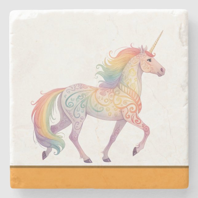 Magisches Regenbogen-Einhorn Personalisiert  Steinuntersetzer (Vorderseite)