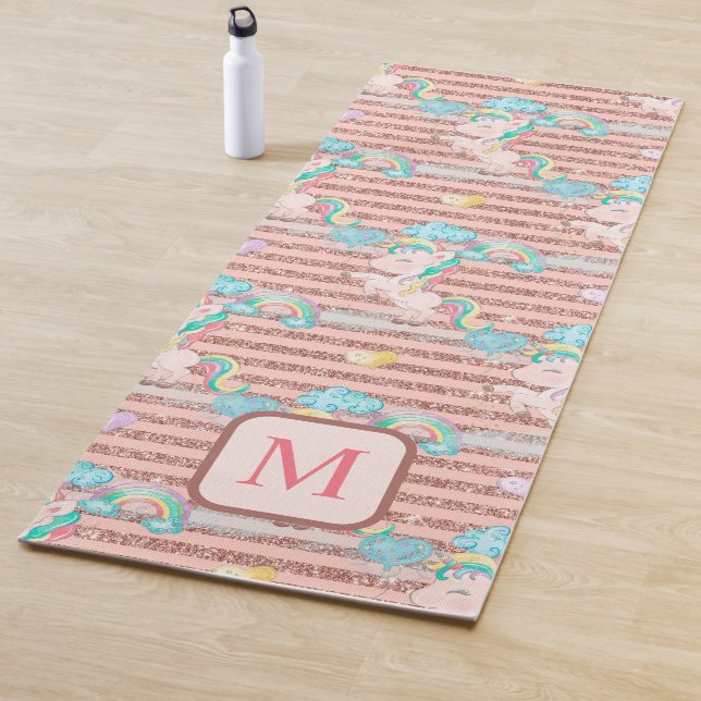 Magisches Regenbogen Einhorn Rosa Glitzer Monogram Yogamatte (Beispiel)