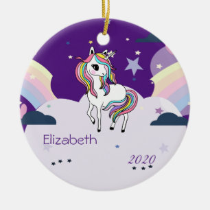 Magisches Regenbogen-Einhorn Sterne, Wolken Keramik Ornament