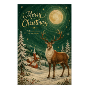 Magisches Rentier-Wintermondlicht Poster