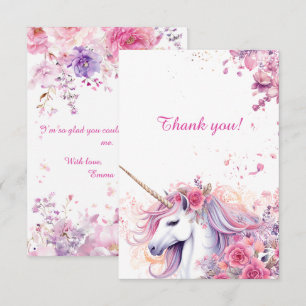 Magisches rosa florales Einhorn Wasserfarbe Custom Dankeskarte