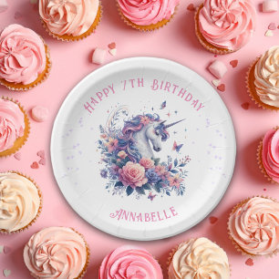 Magisches Rosa Lila Einhorn Mädchen Geburtstag Pappteller