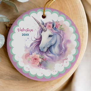 Magisches rosa märchenhaftes Einhorn-Mädchen-Anden Keramik Ornament