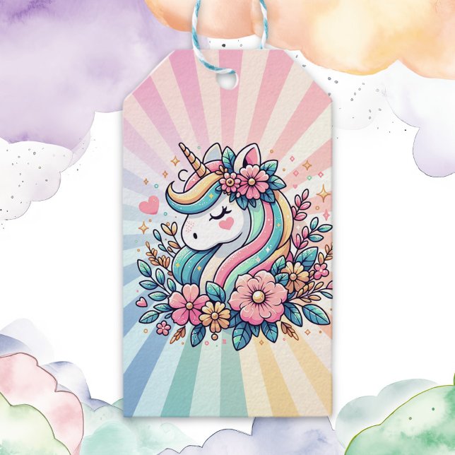 Magisches Rosa und Gold Einhorn und Blume Geschenkanhänger (Von Creator hochgeladen)