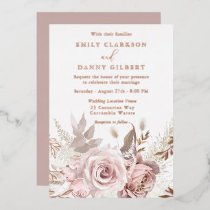 Magisches Rosa- und Rosenblüten-Hochzeit-Roségold Folieneinladung