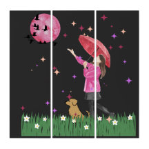 Magisches rosa Wasserfarben-Triptychon-Wandkunstwe