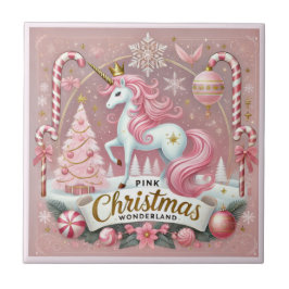 Magisches rosa Weihnachts-Wunderland-Einhorn Fliese