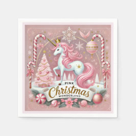 Magisches rosa Weihnachts-Wunderland-Einhorn Serviette