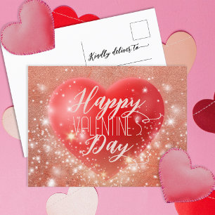 Magisches Schimmerndes strahlend Rotes Herz Valent Postkarte