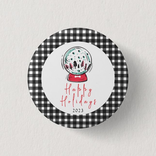 Magisches Schneeglobe Weihnachts-Party Button (Vorderseite)