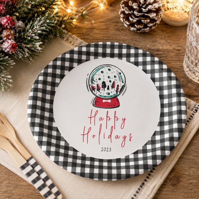 Magisches Schneeglobe Weihnachts-Party Pappteller (Magical Snow Globe Christmas Party Paper Plates)