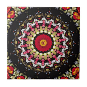 Magisches Schwarz-Rot-Mandala Fliese