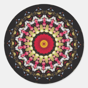 Magisches Schwarz und Rot Mandala Runder Aufkleber