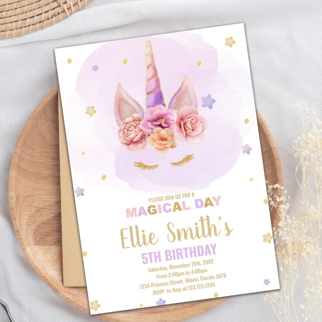 Magisches Sparkle Party Thema für Mädchen Einladung (Purple Glitter Unicorn Birthday Invitations)