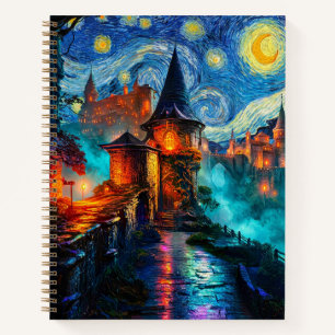 Magisches Sternennacht-Schloss Fantasy-Autor Notizbuch