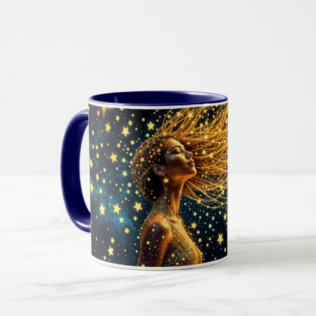 Magisches Sternenportrait von Goldfantasy-Frau Tasse (Vorderseite Links)