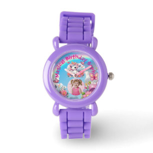 Magisches süßes florales Einhorn-Foto-Geburtstagsg Armbanduhr