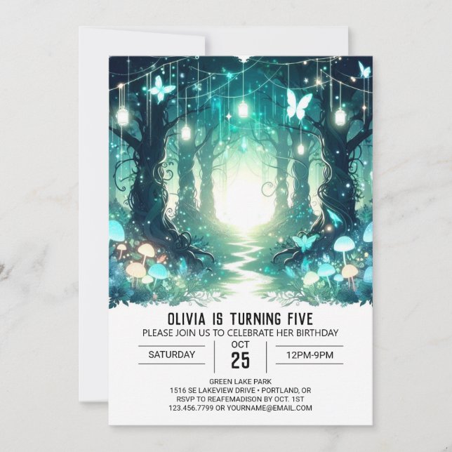 Magisches Sweet Woodland Digital Geburtstag Einladung (Vorderseite)