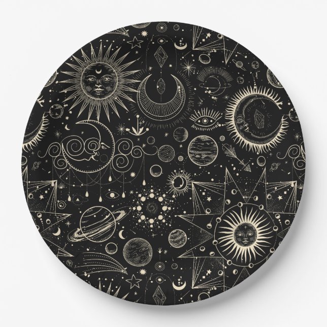 Magisches Tarot Astrologie boho Himmelsmuster Pappteller (Vorderseite)