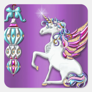 Magisches Unicorn Lila Weihnachten Quadratischer Aufkleber