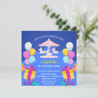 Magisches Unicorn-Regenbogenkarussell Geburtstag Einladung