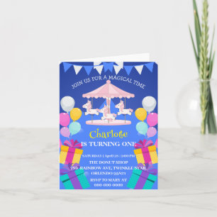 Magisches Unicorn-Regenbogenkarussell Geburtstag Einladung