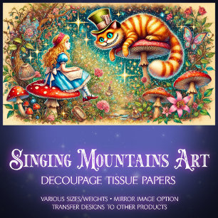 Magisches Vintage-Wunderland Alice Katze Szene Seidenpapier