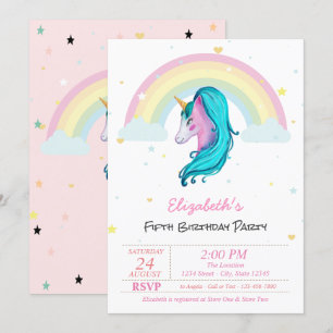 Magisches Wasserfarben-Einhorn-Regenbogen-Sterne-G Einladung