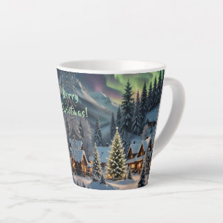 Magisches Weihnachten, Bergdorf, Polarlichter Milchtasse