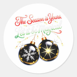 Magisches Weihnachts-Goldglanz- & Schneeflocken-Fe Runder Aufkleber