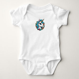 Magisches weißes Einhorn mit blauem Haarzeichen Baby Strampler
