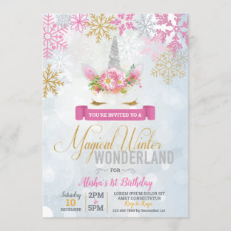 Magisches Winterwonderland Einicorn Geburtstagsluf Einladung