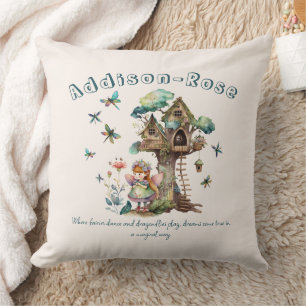 Magisches Woodland Fairy Dragonfly Treehouse Kissen