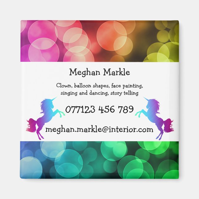 Magnet childrens entertainer unicorn business card (Vorne)
