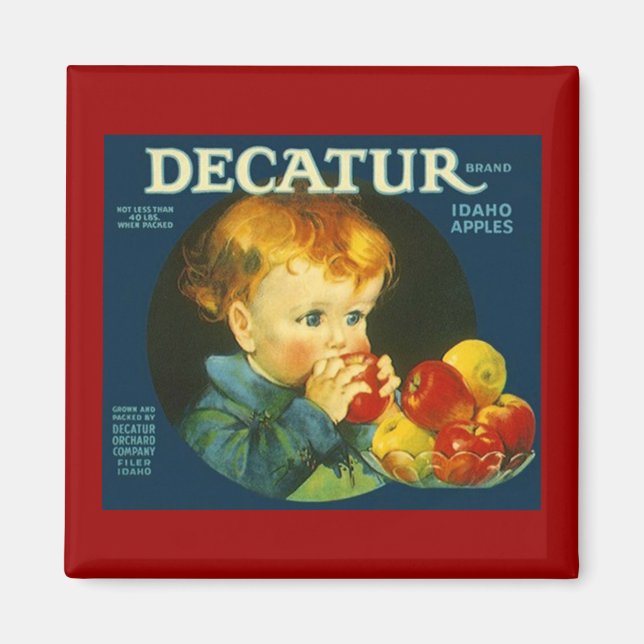 MAGNET ~ DECATUR IDAHO APPLES VINTAG OBST ETIKETT (Vorne)