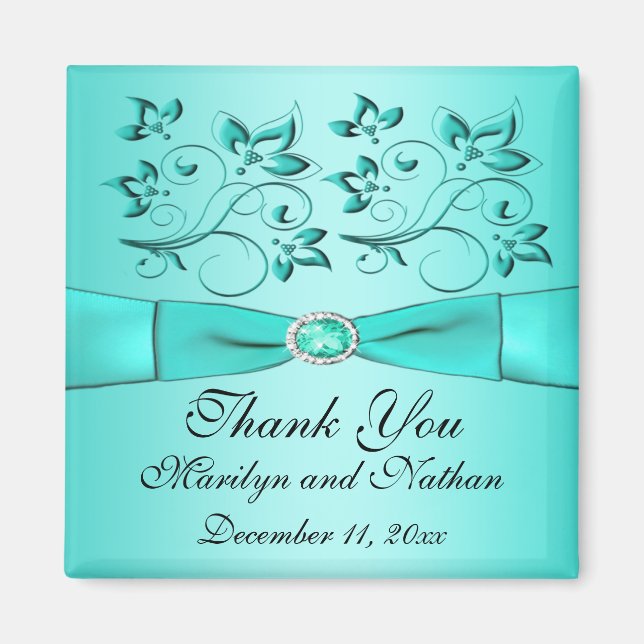 Magnet der Gastgeschenk Hochzeit Aqua und Black Fl (Vorne)