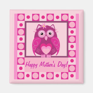 Magnet der Mutter Tagesmit rosa Cartoon Eule u.