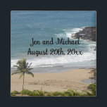 Magnet für Meeres- und Strandhochzeiten<br><div class="desc">Schöne Lage in Kauai,  Hawaii am Meer und Sandstrand mit Palmen und Wellen. Fügen Sie Namen oder andere Informationen hinzu.</div>