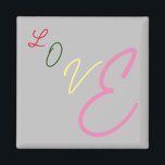 Magnet für typografische Liebe<br><div class="desc">Magnet mit Wort-Liebe in bunten Buchstaben</div>