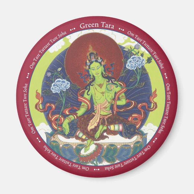 MAGNET Green Tara - mit Mantra um sie herum (Vorne)