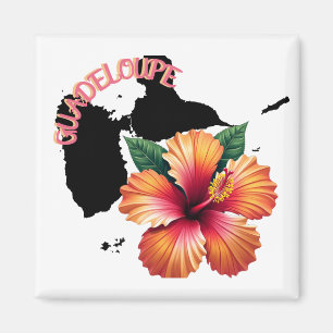 Magnet Guadeloupe Karte & Hibiskus Magnet