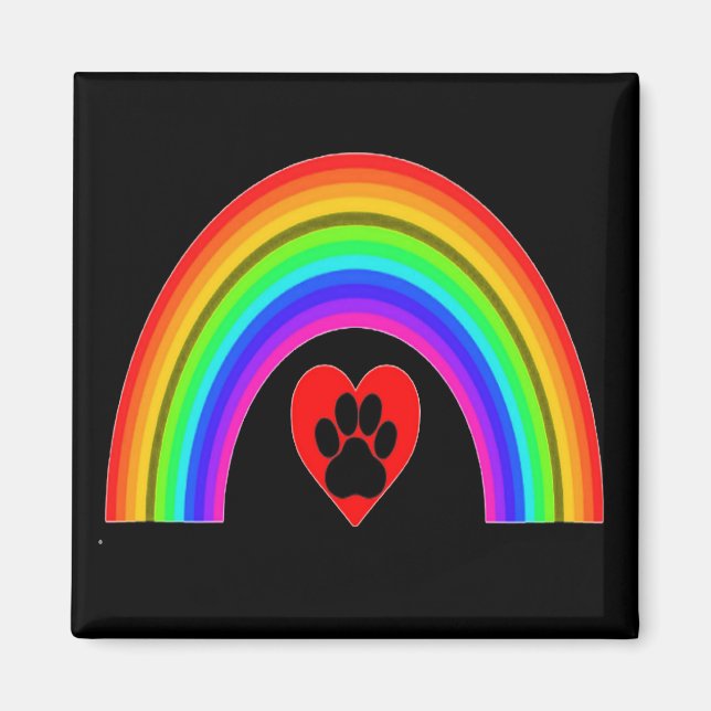 Magnet Herz mit Pfote unter einem Regenbogen (Vorne)